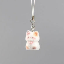 Load image into Gallery viewer, Kawaii Resin Flocked 3D Cat Keychain Cute Animal Shape Pendant Phone Lanyard Hanging Charm DIY Accessories