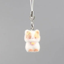 Load image into Gallery viewer, Kawaii Resin Flocked 3D Cat Keychain Cute Animal Shape Pendant Phone Lanyard Hanging Charm DIY Accessories
