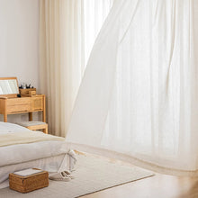 Load image into Gallery viewer, Faux Linen Sheer Curtain Light Filtering Privacy Voile for Living Room Zen Chinese Villa Window Rod Pocket & Tab Top Hanging Breathable Textured Drape