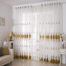 Load image into Gallery viewer, Luxury 3D Flocking Embroidery Sheer Curtains Living Room Bedroom Grommet Top Window Sheer Panel with Raised Velvet Floral Pattern Home Decor