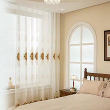 Load image into Gallery viewer, Luxury 3D Flocking Embroidery Sheer Curtains Living Room Bedroom Grommet Top Window Sheer Panel with Raised Velvet Floral Pattern Home Decor