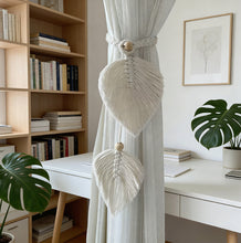 Load image into Gallery viewer, Boho Leaf Shape Curtain Holder Handwoven Cotton Rope Curtain Tieback for Living Room Bedroom Balcony Home Decor Accessory