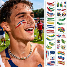 Load image into Gallery viewer, 10sheets Rainbow Waterproof Football Fest Temporary Tattoos Soccer Goal Win Facial Stickers Football Sports Fans Face Tattoo Party Sticker