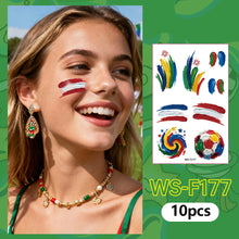 Load image into Gallery viewer, 10sheets Rainbow Waterproof Football Fest Temporary Tattoos Soccer Goal Win Facial Stickers Football Sports Fans Face Tattoo Party Sticker