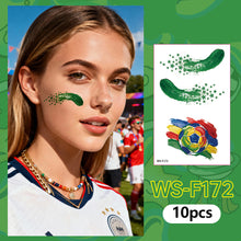 Load image into Gallery viewer, 10sheets Rainbow Waterproof Football Fest Temporary Tattoos Soccer Goal Win Facial Stickers Football Sports Fans Face Tattoo Party Sticker