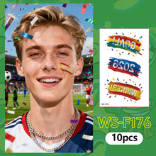 Load image into Gallery viewer, 10sheets Rainbow Waterproof Football Fest Temporary Tattoos Soccer Goal Win Facial Stickers Football Sports Fans Face Tattoo Party Sticker