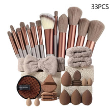 Load image into Gallery viewer, 33/40/42Pcs Makeup Brushes and Sponges Set Brown Makeup Puff Beauty Egg Headband Wristband Remover Kit Makeup Tool Gift