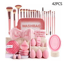 Load image into Gallery viewer, 33/40/42Pcs Makeup Brushes and Sponges Set Brown Makeup Puff Beauty Egg Headband Wristband Remover Kit Makeup Tool Gift