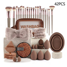 Load image into Gallery viewer, 33/40/42Pcs Makeup Brushes and Sponges Set Brown Makeup Puff Beauty Egg Headband Wristband Remover Kit Makeup Tool Gift