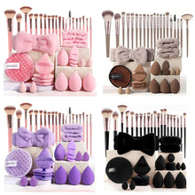 Load image into Gallery viewer, 33/40/42Pcs Makeup Brushes and Sponges Set Brown Makeup Puff Beauty Egg Headband Wristband Remover Kit Makeup Tool Gift