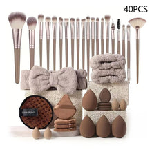 Load image into Gallery viewer, 33/40/42Pcs Makeup Brushes and Sponges Set Brown Makeup Puff Beauty Egg Headband Wristband Remover Kit Makeup Tool Gift