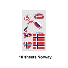 Load image into Gallery viewer, 10 Sheets Flag Disposable Temporary Tattoo Stickers Football Waterproof Lip & Face Tattoo Stickers Suitable for Adults Children