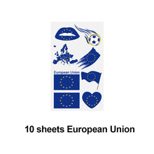 Load image into Gallery viewer, 10 Sheets Flag Disposable Temporary Tattoo Stickers Football Waterproof Lip & Face Tattoo Stickers Suitable for Adults Children