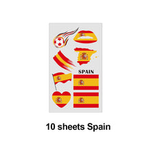 Load image into Gallery viewer, 10 Sheets Flag Disposable Temporary Tattoo Stickers Football Waterproof Lip & Face Tattoo Stickers Suitable for Adults Children