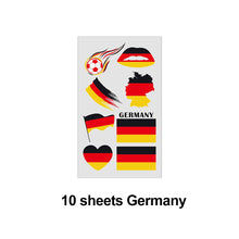 Load image into Gallery viewer, 10 Sheets Flag Disposable Temporary Tattoo Stickers Football Waterproof Lip & Face Tattoo Stickers Suitable for Adults Children
