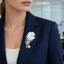 Load image into Gallery viewer, Imitation Crystal Pearl Feather Brooch Elegant Rhinestone Lapel Pin For Women Wedding Party Clothing Decoration Gifts