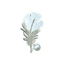 Load image into Gallery viewer, Imitation Crystal Pearl Feather Brooch Elegant Rhinestone Lapel Pin For Women Wedding Party Clothing Decoration Gifts