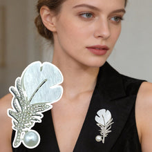 Load image into Gallery viewer, Imitation Crystal Pearl Feather Brooch Elegant Rhinestone Lapel Pin For Women Wedding Party Clothing Decoration Gifts