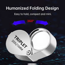 Load image into Gallery viewer, 10-30X Foldable Metal Magnifying Glass Portable Pocket Loupe Multi-purpose Jewelry Antique Reading Magnifier