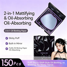 Load image into Gallery viewer, 150Pcs Facial Oil-Blotting Paper with Mirror & Puff for Makeup Setting Portable Oil-Control Oil-absorbing Wood Pulp Paper