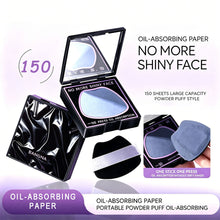 Load image into Gallery viewer, 150Pcs Facial Oil-Blotting Paper with Mirror & Puff for Makeup Setting Portable Oil-Control Oil-absorbing Wood Pulp Paper