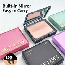 Load image into Gallery viewer, 100Pcs Facial Oil-Blotting Paper with Mirror & Puff for Makeup Setting Portable Oil-Control Oil-absorbing Wood Pulp Paper