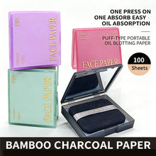 Load image into Gallery viewer, 100Pcs Facial Oil-Blotting Paper with Mirror & Puff for Makeup Setting Portable Oil-Control Oil-absorbing Wood Pulp Paper