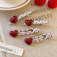 Load image into Gallery viewer, 2Pcs Red Cute Sweet Heart Korean Style Polka Hair Clips Duckbill Hair Clips Fashion Daily Hair Decor Accessories