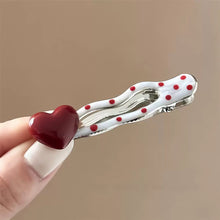 Load image into Gallery viewer, 2Pcs Red Cute Sweet Heart Korean Style Polka Hair Clips Duckbill Hair Clips Fashion Daily Hair Decor Accessories