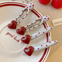 Load image into Gallery viewer, 2Pcs Red Cute Sweet Heart Korean Style Polka Hair Clips Duckbill Hair Clips Fashion Daily Hair Decor Accessories