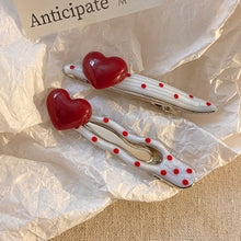 Load image into Gallery viewer, 2Pcs Red Cute Sweet Heart Korean Style Polka Hair Clips Duckbill Hair Clips Fashion Daily Hair Decor Accessories
