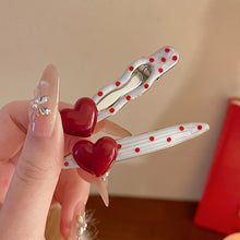 Load image into Gallery viewer, 2Pcs Red Cute Sweet Heart Korean Style Polka Hair Clips Duckbill Hair Clips Fashion Daily Hair Decor Accessories