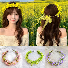 Load image into Gallery viewer, Pastoral style Rapeseed Flower Wreath Headband Beautiful Floral Kids Sweet Resin Flower Hair Accessories