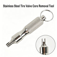 Load image into Gallery viewer, Stainless Steel Tire Valve Core Removal Tool with Keychain Valve Wrench for Motorcycle Bicycle Repair Accessory