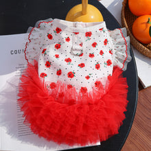 Load image into Gallery viewer, Rose Floral Lace Pet Princess Dress Thin Breathable Flutter Sleeves Tutu Skirt With Bowknot Leash Clothes for Small Dogs Cats