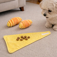 Load image into Gallery viewer, Croissant Shaped Squeaky Plush Dog Toy Hidden Food Sniffing Treat Dispensing Molar Toy For Small Medium Dogs