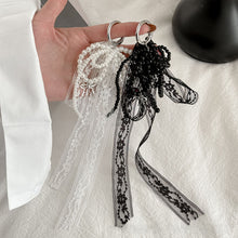 Load image into Gallery viewer, Korean Style Cute Bow Lace Keychain White Black Stylish Bag Pendant Phone Chain Daily Decoration Accessories