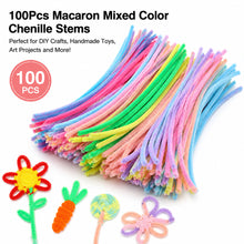 Load image into Gallery viewer, 100Pcs Macaron Mixed Color Chenille Stems Plush Stick DIY Craft Wires for Handmade Toys Art Hobby Supplies