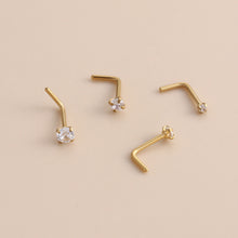 Load image into Gallery viewer, 1Pc Stainless Steel L-Shaped Crystal Nose Stud Multiple Sizes Nostril Piercing Body Jewelry For Women Girls