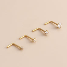 Load image into Gallery viewer, 1Pc Stainless Steel L-Shaped Crystal Nose Stud Multiple Sizes Nostril Piercing Body Jewelry For Women Girls