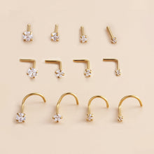 Load image into Gallery viewer, 1Pc Stainless Steel L-Shaped Crystal Nose Stud Multiple Sizes Nostril Piercing Body Jewelry For Women Girls