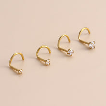 Load image into Gallery viewer, 1Pc Stainless Steel L-Shaped Crystal Nose Stud Multiple Sizes Nostril Piercing Body Jewelry For Women Girls