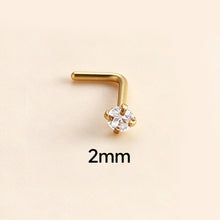 Load image into Gallery viewer, 1Pc Stainless Steel L-Shaped Crystal Nose Stud Multiple Sizes Nostril Piercing Body Jewelry For Women Girls