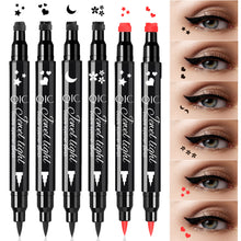 Load image into Gallery viewer, Liquid Eyeliner Pen Set Dual-Tip Stamps with Black Ink Includes Heart Moon Star Shapes for Eye Makeup Eyeliner Stamp