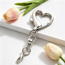 Load image into Gallery viewer, 10Pcs Silver Alloy Heart Shape Spring Clasps Keyring Pendants For DIY Keychain Jewelry Making Accessories