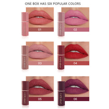 Load image into Gallery viewer, Matte Lipstick 6 Colors Optional Velvet Finish Long Lasting Waterproof Smudge Proof Nude Red Pink Brown Natural Day Night Makeup