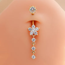 Load image into Gallery viewer, Gold Tone Stainless Steel Alloy Belly Button Ring Flower CZ Crystal Dangle Navel Ring Barbell Piercing Jewelry For Men Women