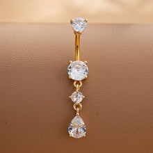 Load image into Gallery viewer, Gold Tone Stainless Steel Alloy Belly Button Ring Flower CZ Crystal Dangle Navel Ring Barbell Piercing Jewelry For Men Women