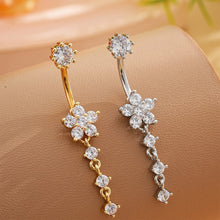 Load image into Gallery viewer, Gold Tone Stainless Steel Alloy Belly Button Ring Flower CZ Crystal Dangle Navel Ring Barbell Piercing Jewelry For Men Women