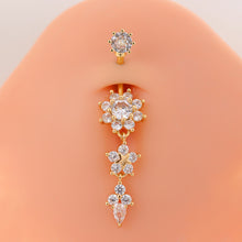 Load image into Gallery viewer, Gold Tone Stainless Steel Alloy Belly Button Ring Flower CZ Crystal Dangle Navel Ring Barbell Piercing Jewelry For Men Women